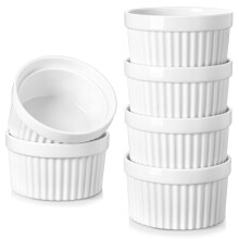 12 oz Ramekins, White Porcelain Souffle Dishes Set Of 6, Creme Brulee Ramekins, Oven And Dishwasher Safe