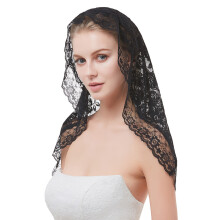 Black Sluier Moslim Bruid Bloemmotief Kant Haaraccessoire