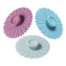 Sunflower-Shaped Silicone Cup Covers 3-Pack Reusable Airtight Mug Lids Fits Coffee Tea Hot Drinks Blue Green Purple