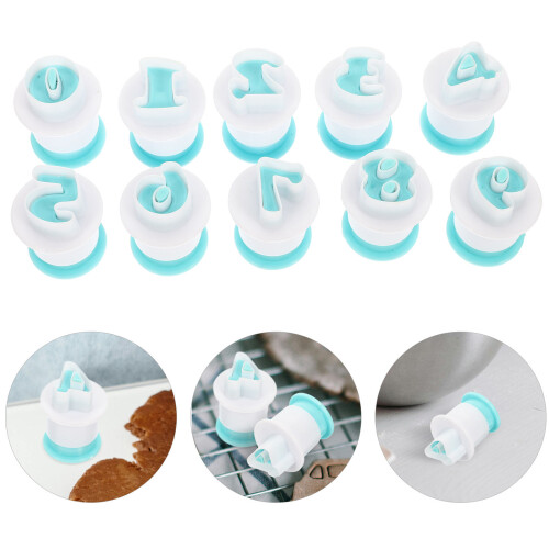 10pcs Sky Blue Number Cookie Stamp Plastic Mold Baking Tool 2