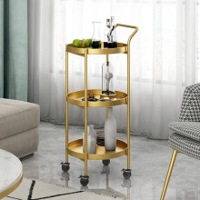 Golden 3 Tier Metal Bar Cart With Wheels For Drinks Storage Rotating Shelves Home Bar And Entertainment Area