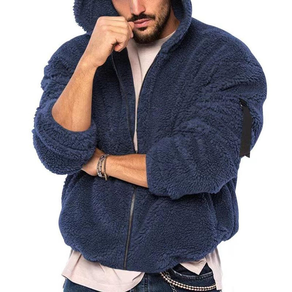 (navy blue, XL) Sports And Leisure Jacket, Men's Double-sided Arctic Fleece Warm Hooded Sweatshirt, Trendy And Fashionable Men's Jacket-image-OPC-PMC6G8T-NEW