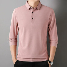 (pink, XXXXL) Men's Solid Color Long Sleeved Waffle Polo Shirt Long Sleeved T-shirt Polo Shirt Men
