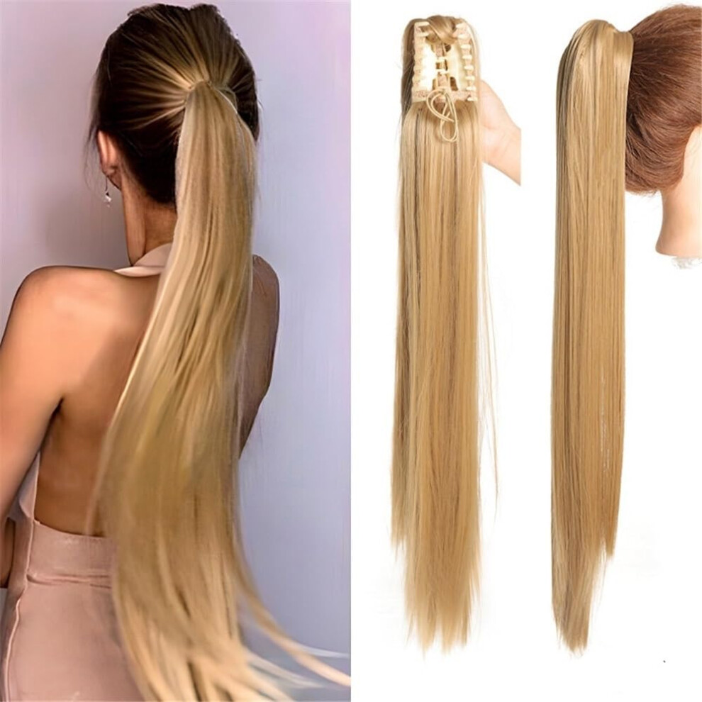 Natural Looking Ponytail Extension Synthetic Fiber Clip-In Ponytail 70cm Straight Hairpiece 160g Golden Yellow Seamless