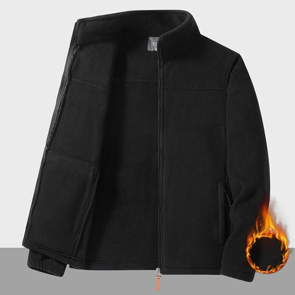 (black, 6XL) Spring Fleece Jacket For Men, Stand Up Collar Cardigan, Thick Insulation Suit, Double-sided Fleece-image-OPC-PMC6HNM-NEW