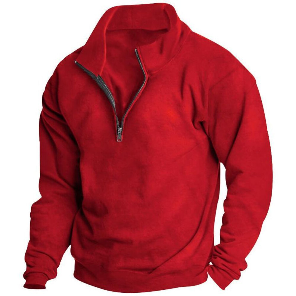 (red, XL) Autumn And Winter Men's Fleece Sweatshirt Stand-up Collar Half Zipper Long Sleeve Cross-border European Trend Men's Top-image-OPC-PMC6S7K-NEW