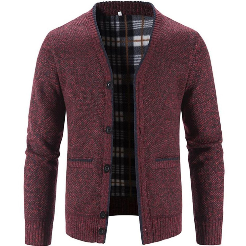 (wine red, XXL) Men's Knit Cardigan Autumn Winter Sweater Coat Man Clothes Brown Blue Luxury Brand Button Fleece Lined Male Knitting Jackets-image-OPC-PMC6SBY-NEW