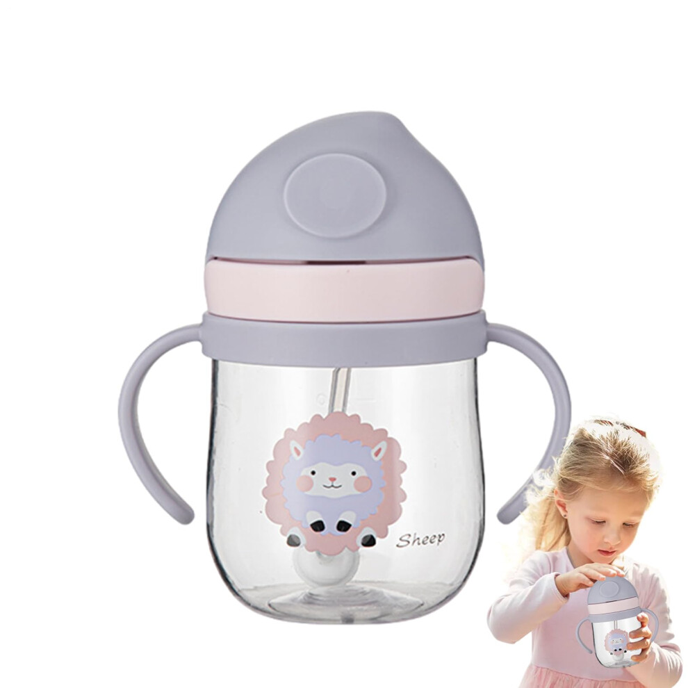 Baby Sippy Cup 250Ml Anti-Slip Portable Water Bottle With Handles - Weighted Straw Transition Toddler Cup Purple