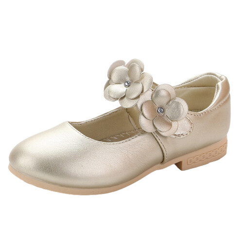1 Paire Chaussures Enfants Semelle Fleurs Or 32