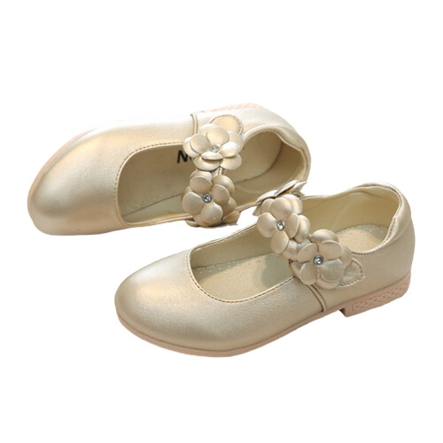 1 Paire Chaussures Enfants Semelle Fleurs Or 32 2