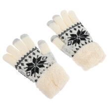 1Paar Witte Katoen Kasjmier Winterhandschoenen Met Touchscreenfunctie