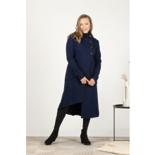 (Klein, Donkerblauw) NikkaPlace Dames Wollen Jas Walkwol Lang Donkerblauw Met Zakken