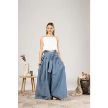 (Klein, Blauw mélange) NikkaPlace Dames Palazzo Broek Linnen Blauw Mélange