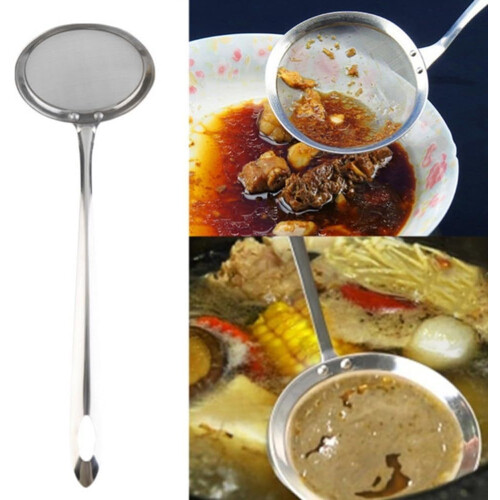 Stainless Steel Strainer Spoon, Long Handle, Bubble Filtering For Soup, Soup Straining Tool 1