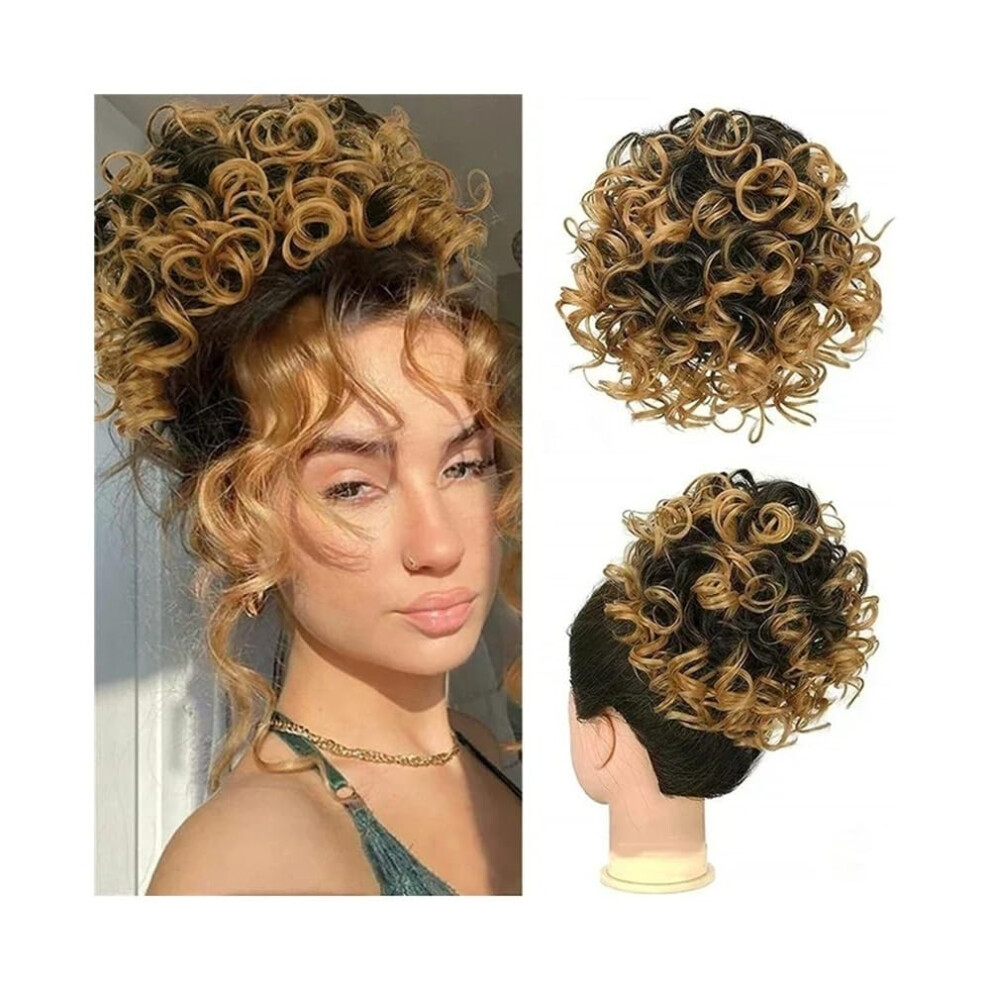 Messy Bun Hair Pieces Synthetic Curly Drawstring Ponytail Updo For Women Color 1b27