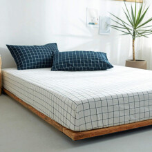 Fitted Single Sheet, Solid Color Washed Cotton, Deep Pocket 25cm, Checkered Mattress Topper Compatible 150cmx200cm+25cm