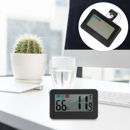 Mini Koelkast Thermometer Met Hygrometer, Magnetisch, ABS, Zwart 2