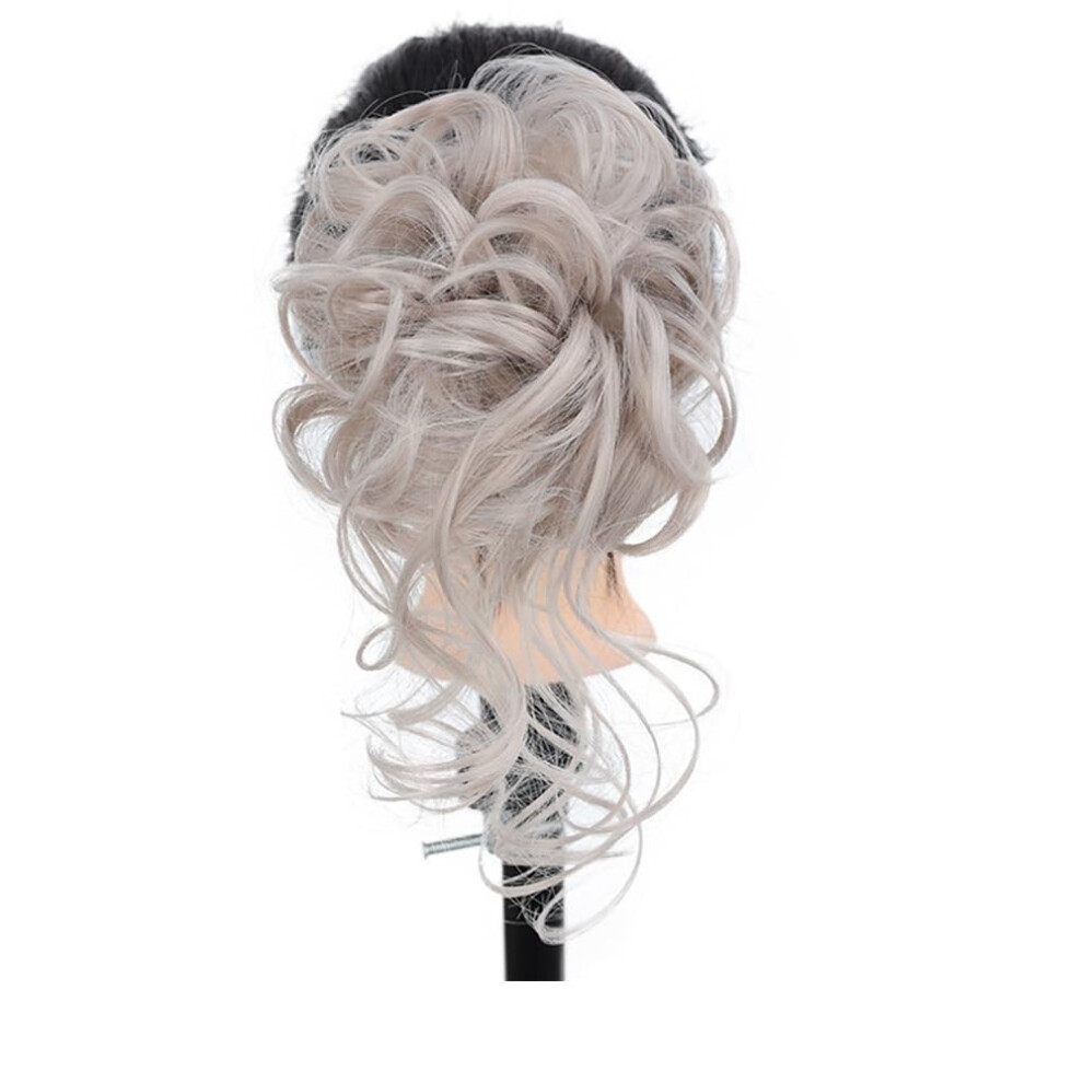 Unisex Silver Bun Wig Long Clip-In Hair Bun Extension Voluminous Messy Updo Color Womens Hair Accessory