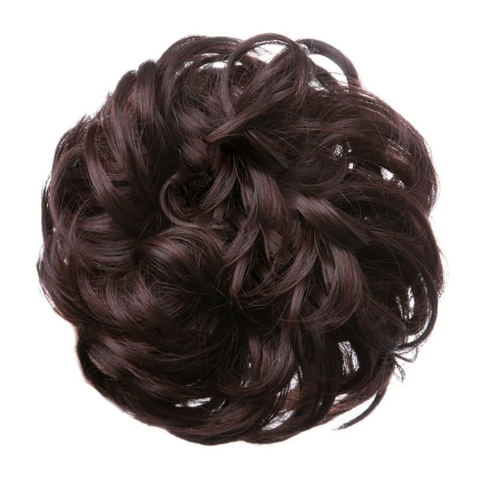 Unisex Brown Bun High-Temp Synthetic Fiber Messy Bun Updo Hairpiece For Women, Heat-Resistant Styling Accessory,