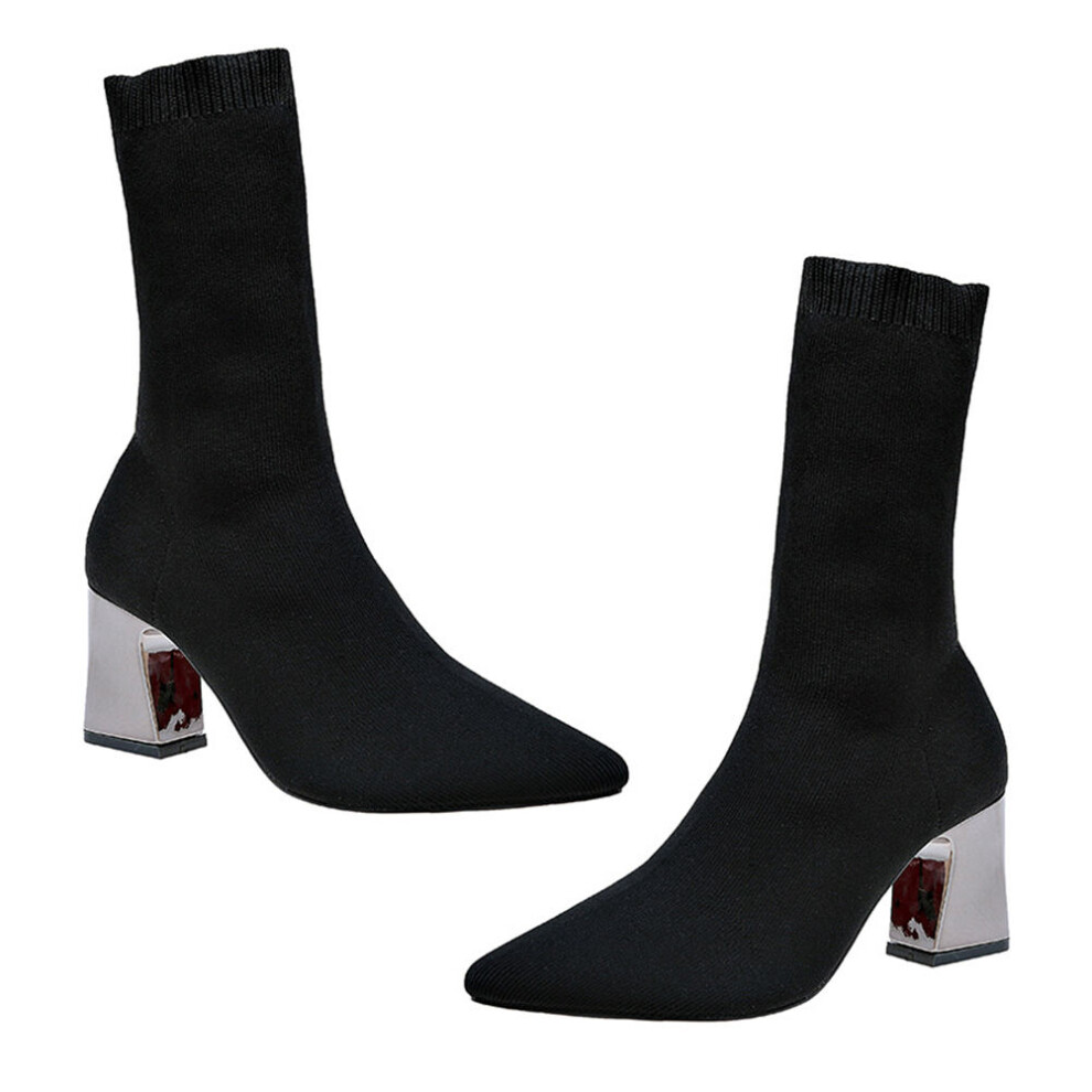 Damskie Z Ciemnym Pazem, Wysoki Gruby Obcas, ŻAkardowe-image