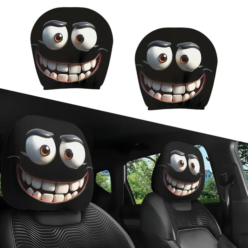 Car Headrest Covers Funny Spoof Cartoon Eyes Design Universal Fit Washable Elastic Halloween Car Seat Decor 1 Pair 9084446525830