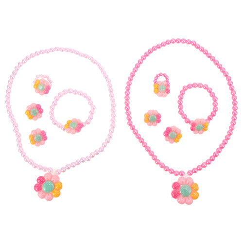 2 Conjuntos De Colar E Pulseira Com Flores Para Crianças