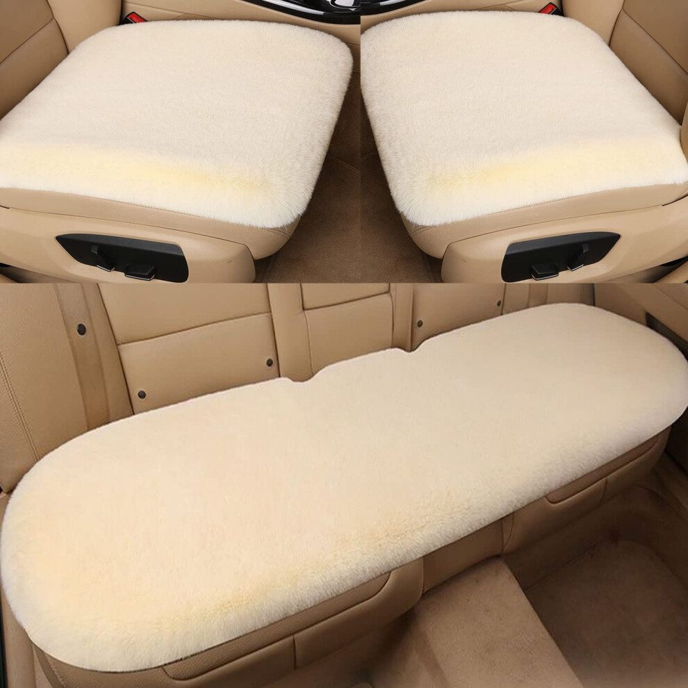 Car Seat Cover Faux Fur Car Seat Pad, Plush Soft Seat Mat, Universal Winter Car Seat Protector, A Set Beige 9016109539557