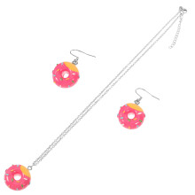 1Set Vrouwelijke Donut Ketting En Oorbellen Set Roze