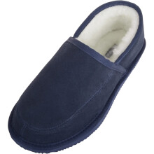 (UK12, Navy) Charlie, Suede Wool Slippers with Lightweight Sole
