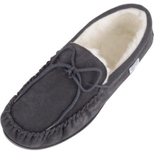 (UK13, Dark Grey) Monty, Suede Wool Moccasins with Rubber Sole