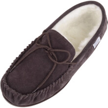 (UK12, Dark Brown) Monty, Suede Wool Moccasins with Rubber Sole