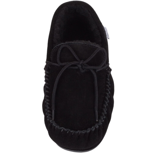 (UK12, Black) Monty, Suede Wool Moccasins with Rubber Sole 1