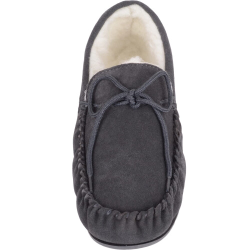 (UK13, Dark Grey) Monty, Suede Wool Moccasins with Rubber Sole 1