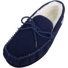 (UK13, Navy) Monty, Suede Wool Moccasins with Rubber Sole