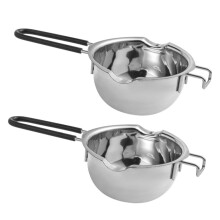 Stainless Steel Melting Pots Two-Piece Double Boiler Set With Black Silicone Handles For Chocolate Butter Cheese And Candy