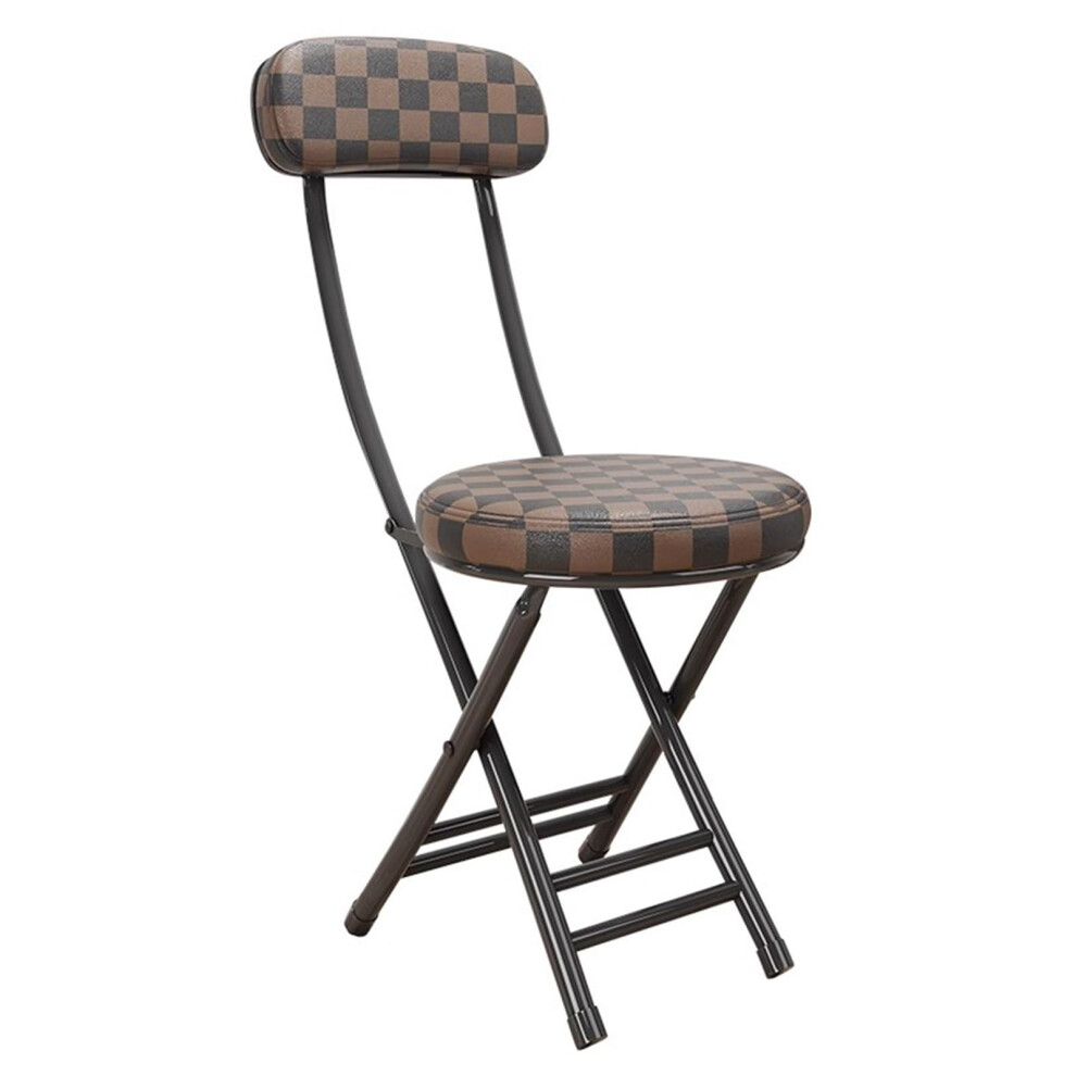 Folding Bar Stool With Backrest, PU Leather Round Cushion, 150kg Capacity, Indoor Outdoor Use, 47cm/19in, Black/Brown-image-OPC-PMC9YC6-NEW