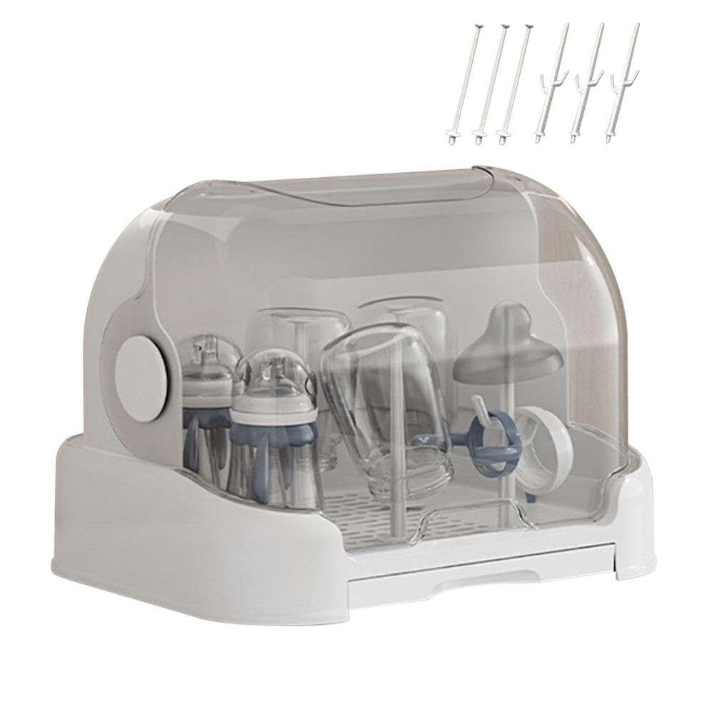 Baby Bottle Storage Box Bottle Drying Rack With 6 Drain Supports For Pump Feeding Dust-Proof Containers White