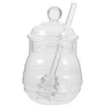 Clear Glass Honey Pot Jar and Dipper Set With Lid High Borosilicate Bee Honey Container Spiral Design For Kitchen
