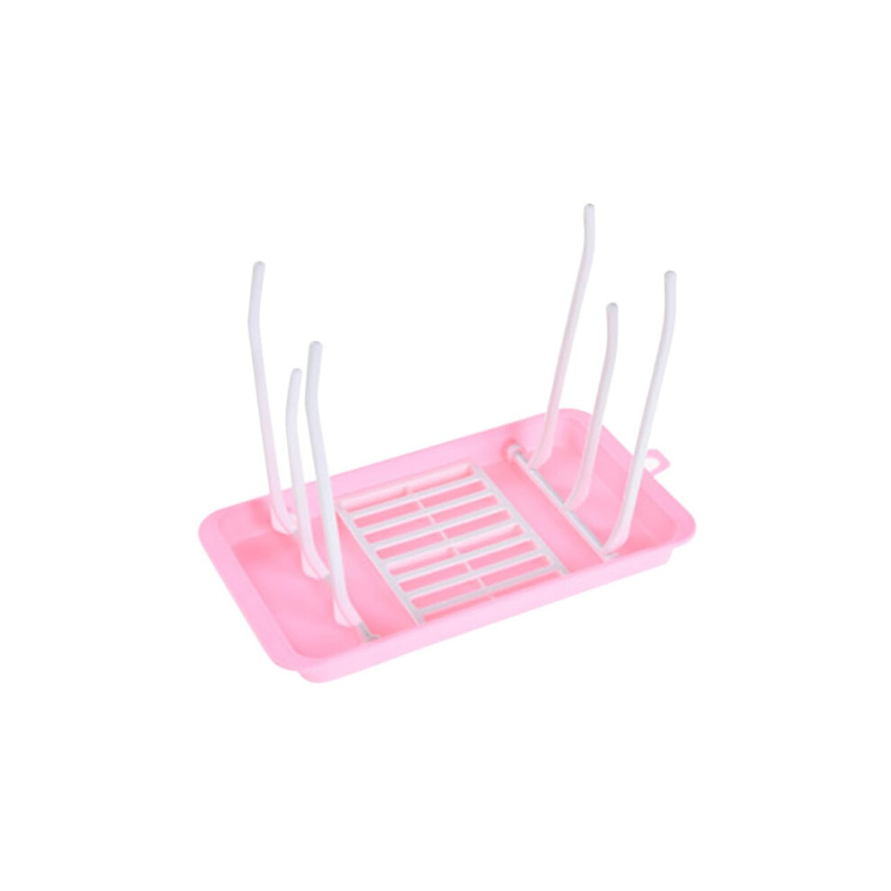 Foldable Bottle Drying Rack Countertop Drainer Stand With Vertical Multi Height Racks Nipples Breast Pump Parts Pacifiers Food-Grade Pp Pink