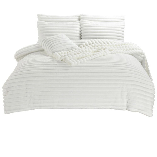 Big Cord Teddy Fleece Warm White Bedding Set Single
