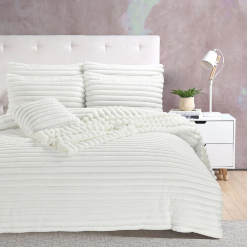 Big Cord Teddy Fleece Warm White Bedding Set Single 1
