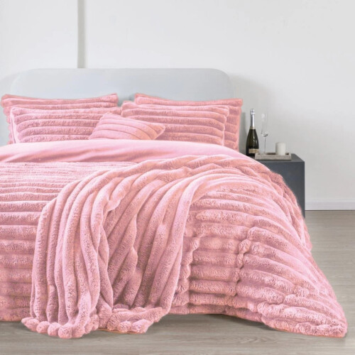 Big Cord Teddy Fleece Warm Blush Pink Bedding Set Double 1