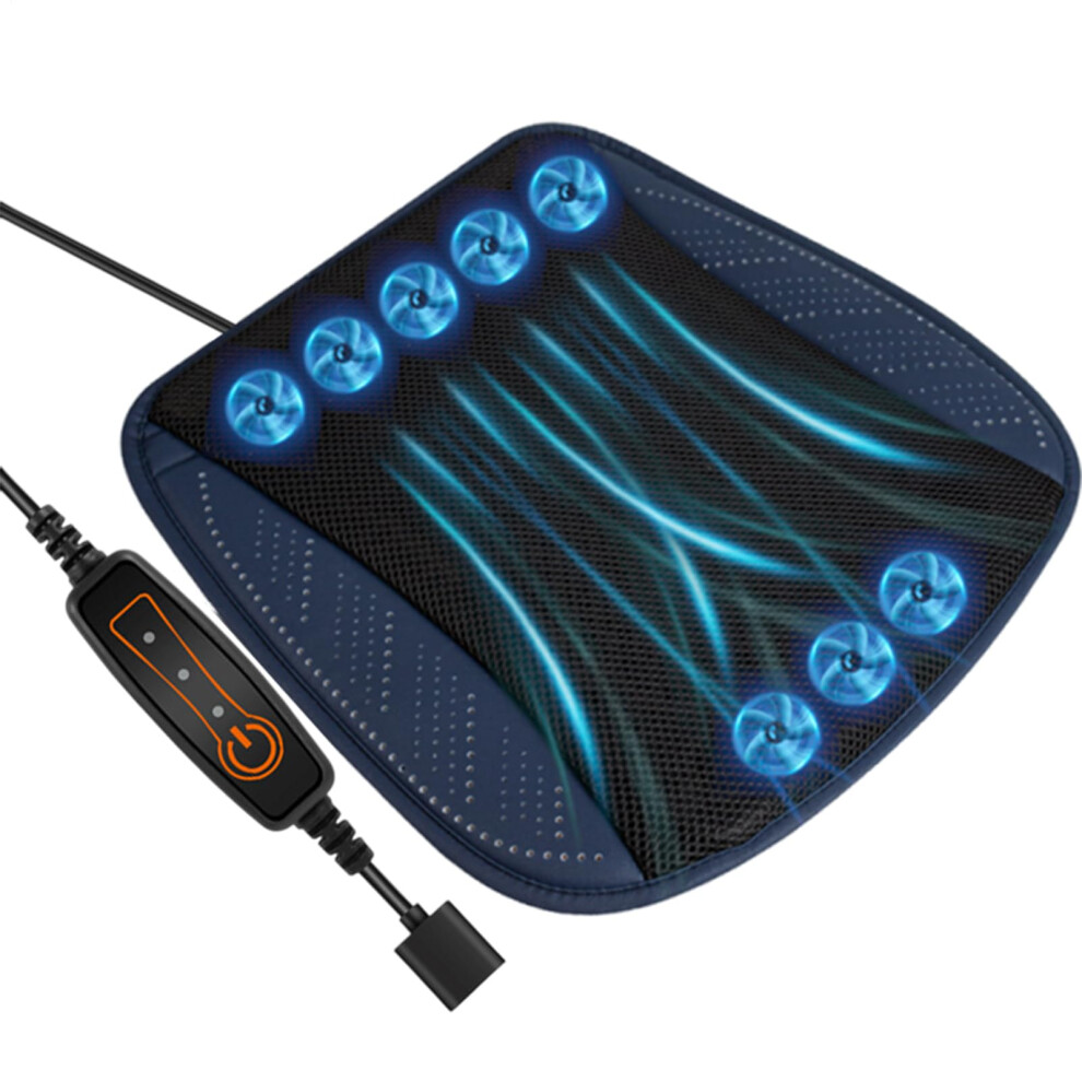 Car Seat Cooler Pad With Fan, Anti-Sweat, Ventilated And Breathable, 3 Speeds, Auto Accessory For Long Trips Blue 9354506438234