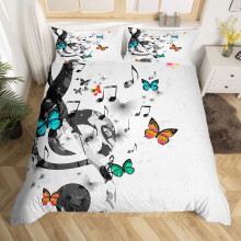 Single Duvet Sets Musical Note Butterfly Kids Twin XL 61x86.6 Duvet Cover With Zipper 2 Pillowcases 19.7x29.5 Microfiber
