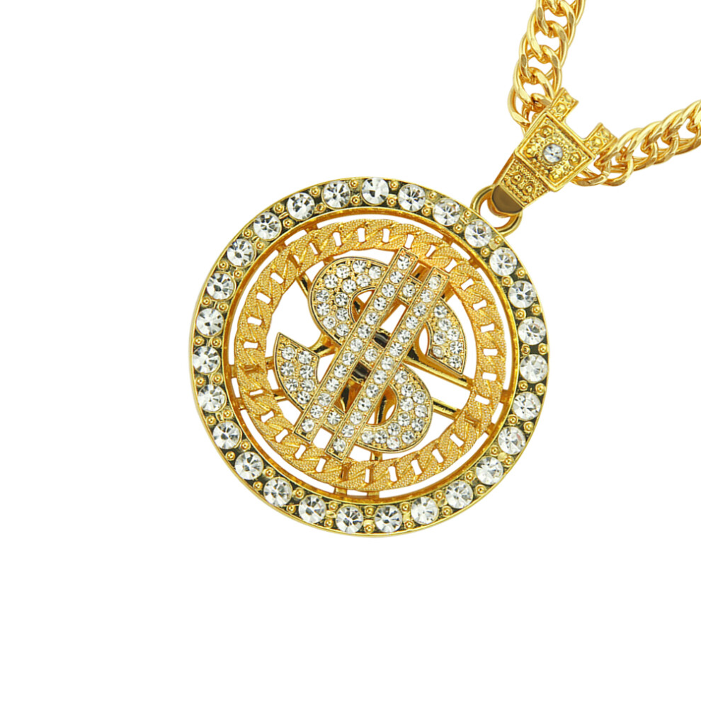Naszyjnik Hip-Hop ZłOty Z Wisiorkiem Dolara I Diamentami MężCzyzn-image