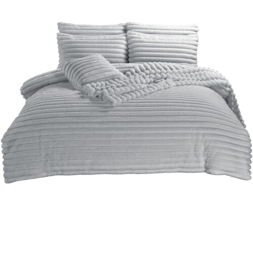 Big Cord Teddy Fleece Warm Silver Grey Bedding Set Double