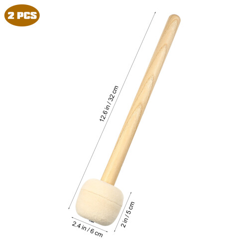 2 trommelstokken met wollen kop voor percussie en basdrum 1