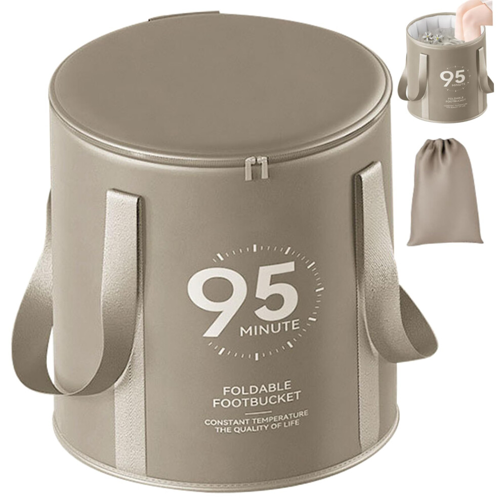 Grey Collapsible Foot Bath Bucket Portable Travel-Ready Soaking Tub Zip Lid Non-Slip Heat Retaining