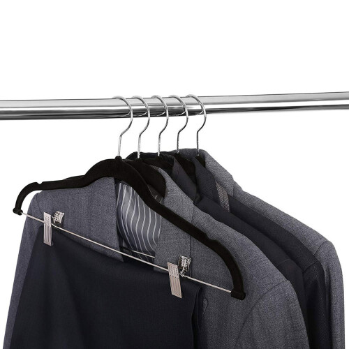 8 flockbeschichtete Kleiderbügel mit Haken und Clips,