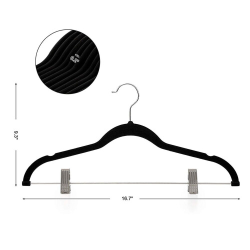 8 flockbeschichtete Kleiderbügel mit Haken und Clips, 2